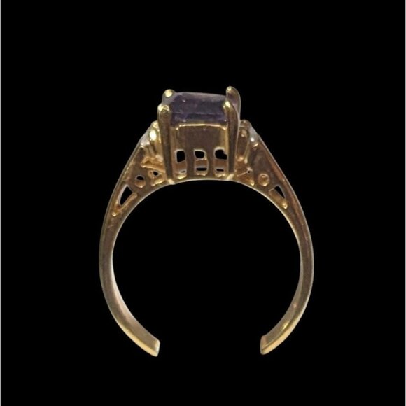 Whimsical Fantasy Purple Stone Bright Gold Tone Ring Size - Picture 12 of 16